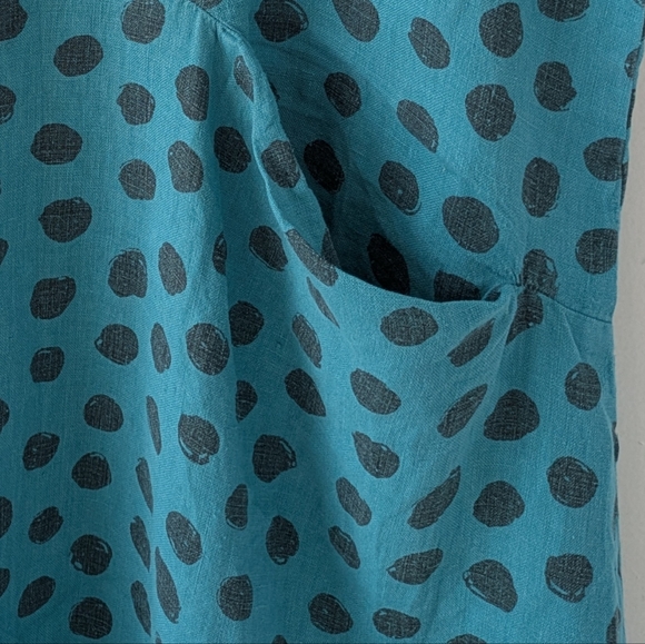 Fenini Short Sleeve Linen Polka Dot Teal Dress Size Medium - Picture 2 of 12